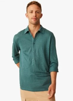 HUMERY - Linnen T-shirt Met Klassieke Hals | Blauw -Wilson.NL 4213056