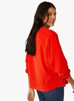 ISA - Sweater Van Katoenvelours Met Ronde Hals En Ribbeltextuur | Rood -Wilson.NL 4213130