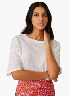 IDALINE - Linnen T-shirt Met Ronde Hals | Wit -Wilson.NL 4213136