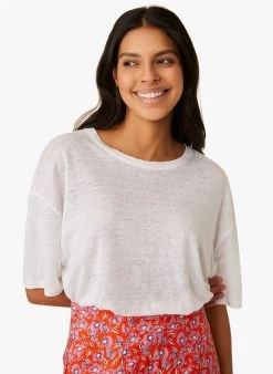 IDALINE - Linnen T-shirt Met Ronde Hals | Wit -Wilson.NL 4213139