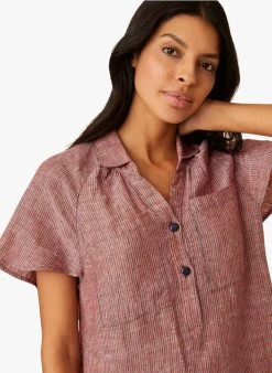 EMMA - Rechte, Linnen Jurk Met Klassieke Kraag | Gestreepte -Wilson.NL 4213168