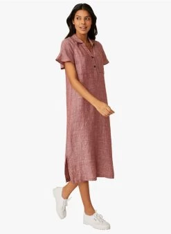 EMMA - Rechte, Linnen Jurk Met Klassieke Kraag | Gestreepte -Wilson.NL 4213170