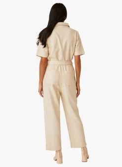 EYTARIO - Katoenen Jumpsuit Met Klassieke Kraag | Beige -Wilson.NL 4213276