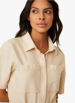 EYTARIO - Katoenen Jumpsuit Met Klassieke Kraag | Beige -Wilson.NL 4213277