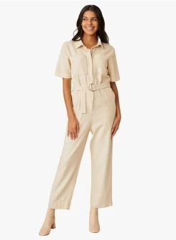 EYTARIO - Katoenen Jumpsuit Met Klassieke Kraag | Beige -Wilson.NL 4213279