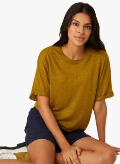 IDALINE - Linnen T-shirt Met Ronde Hals | Kaki -Wilson.NL 4213285