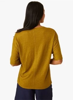 IDALINE - Linnen T-shirt Met Ronde Hals | Kaki -Wilson.NL 4213286