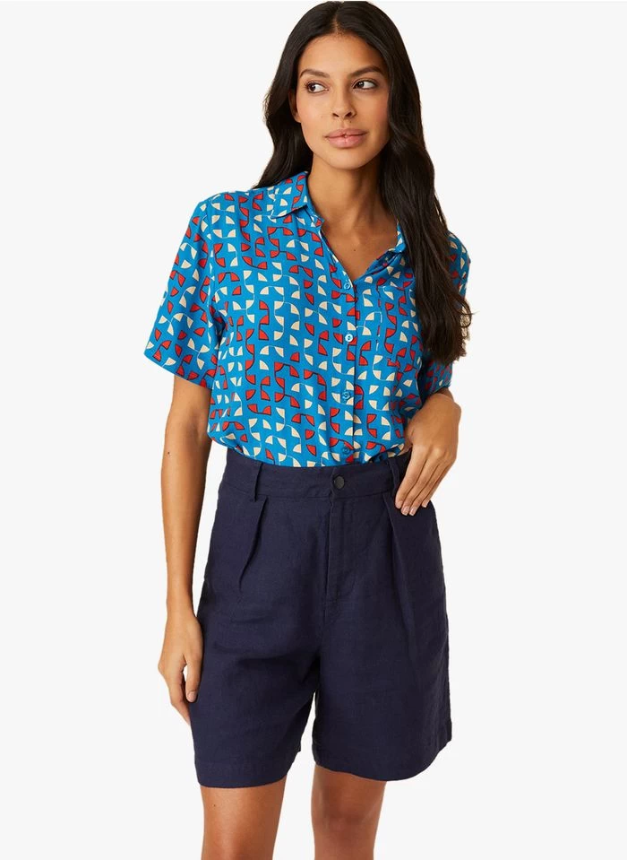 ELOIC - Soepelvallende Linnen Short | Blauw 3 ELOIC - Soepelvallende Linnen Short | Blauw