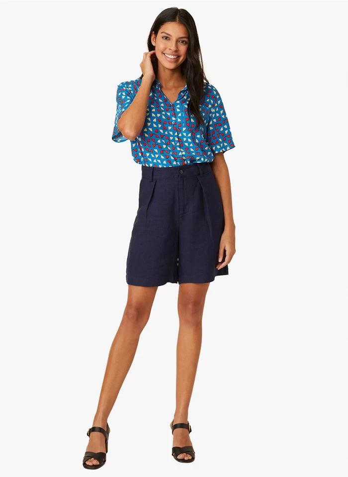 ELOIC - Soepelvallende Linnen Short | Blauw 11 ELOIC - Soepelvallende Linnen Short | Blauw - Image 9