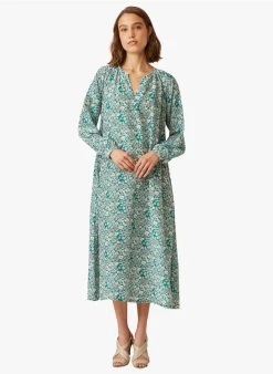 EVI - Halflange Jurk Met Tuniekhals En Bloemenprint | Blauw -Wilson.NL 4213651