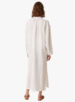 ELINDA - Ruimvallende, Lange, Linnen Jurk Met Overhemdkraagje | Wit -Wilson.NL 4213663