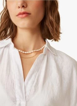 ELINDA - Ruimvallende, Lange, Linnen Jurk Met Overhemdkraagje | Wit -Wilson.NL 4213664