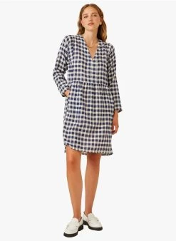 ELSA - Korte, Katoenen Jurk Met V-hals | Blauw -Wilson.NL 4213781