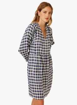 ELSA - Korte, Katoenen Jurk Met V-hals | Blauw -Wilson.NL 4213782