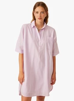 ELA - Wijde, Korte Overhemdjurk | Violet