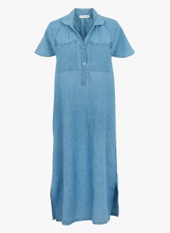 EYMAELLE - Halflange Spijkerjurk Met Klassieke Kraag | Blauw -Wilson.NL 4220121