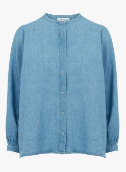 EYMELINE - Spijkerblouse Linnen/katoenblend | Blauw