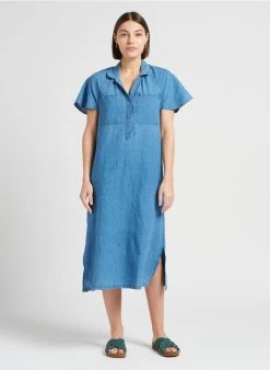 EYMAELLE - Halflange Spijkerjurk Met Klassieke Kraag | Blauw -Wilson.NL 4229694