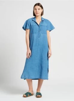 EYMAELLE - Halflange Spijkerjurk Met Klassieke Kraag | Blauw -Wilson.NL 4229697